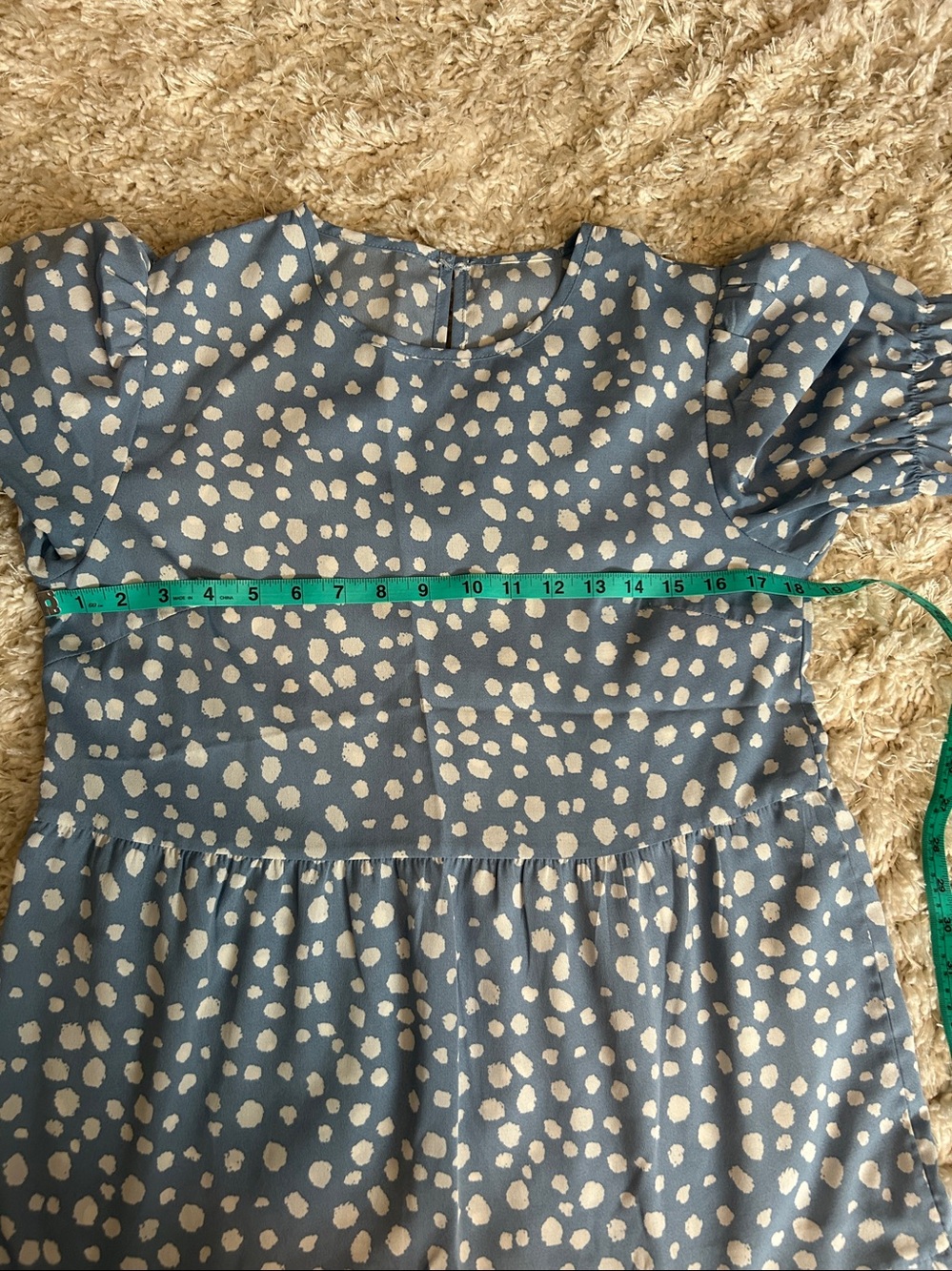 Elegant Blue and White Polka Dot Midi Dress - Picture 6 of 6